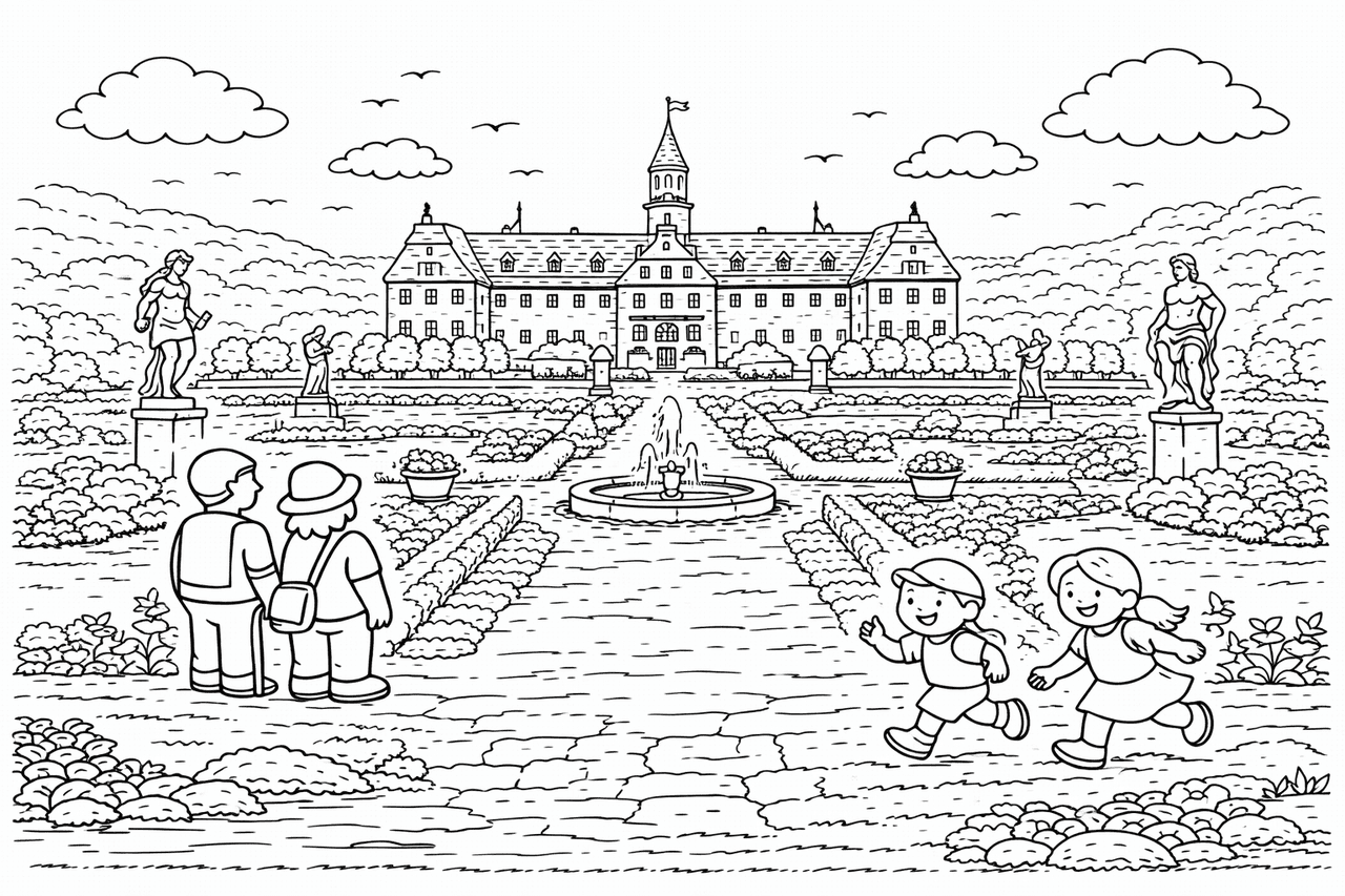 Deutschland: Schloss Weikersheim und der Garten - Ausmalbild