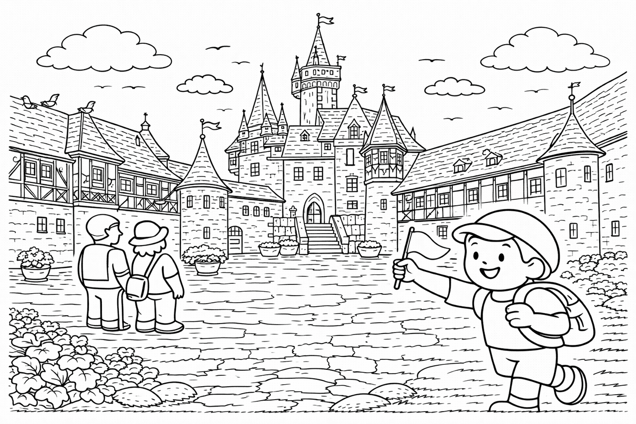 Deutschland: Schloss Wernigerode im Kinderstil - Ausmalbild