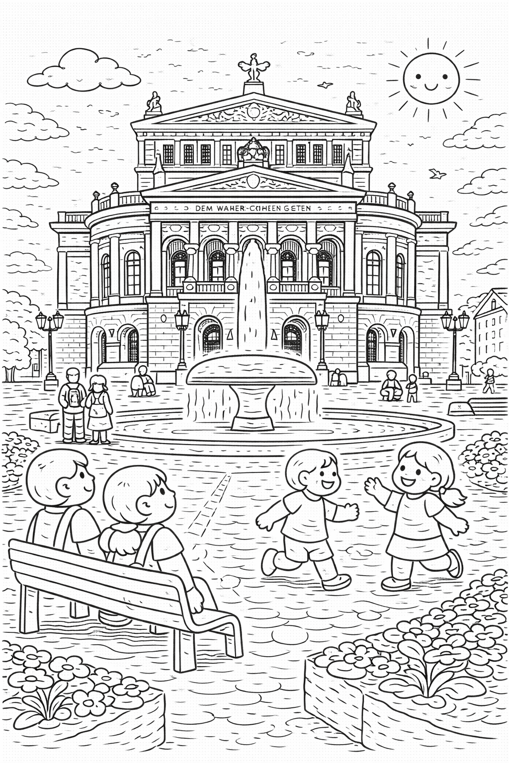 Deutschland: Spaziergang vor der Alten Oper - Ausmalbild