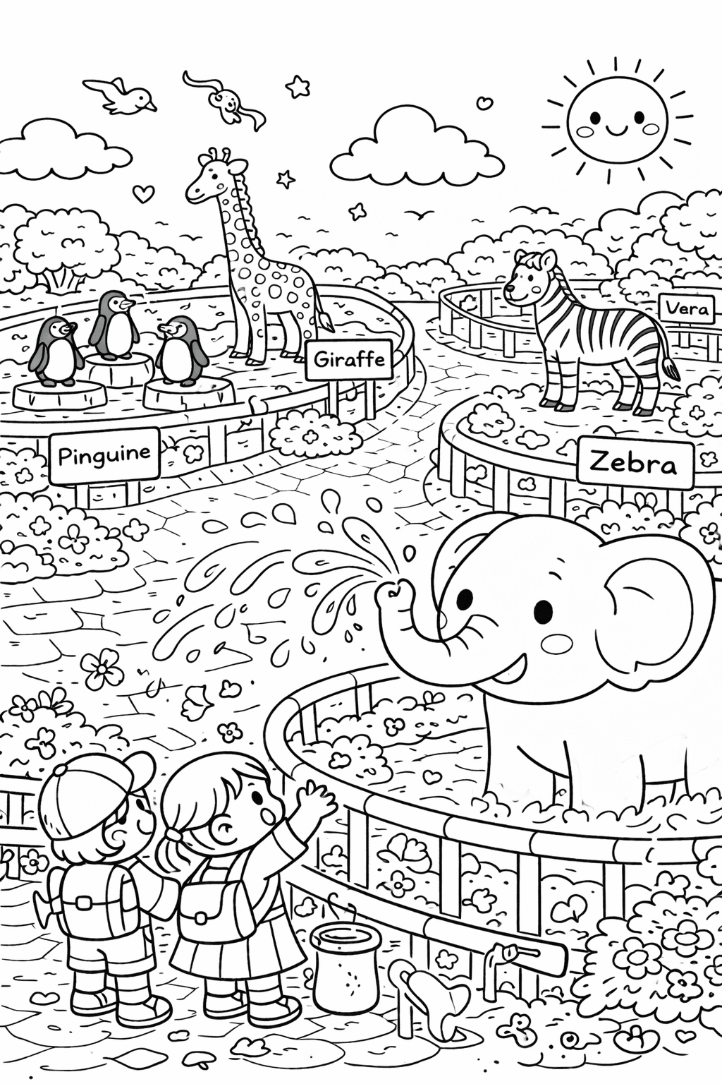 Deutschland: Tiere im Zoo  Freude und Farben - Ausmalbild