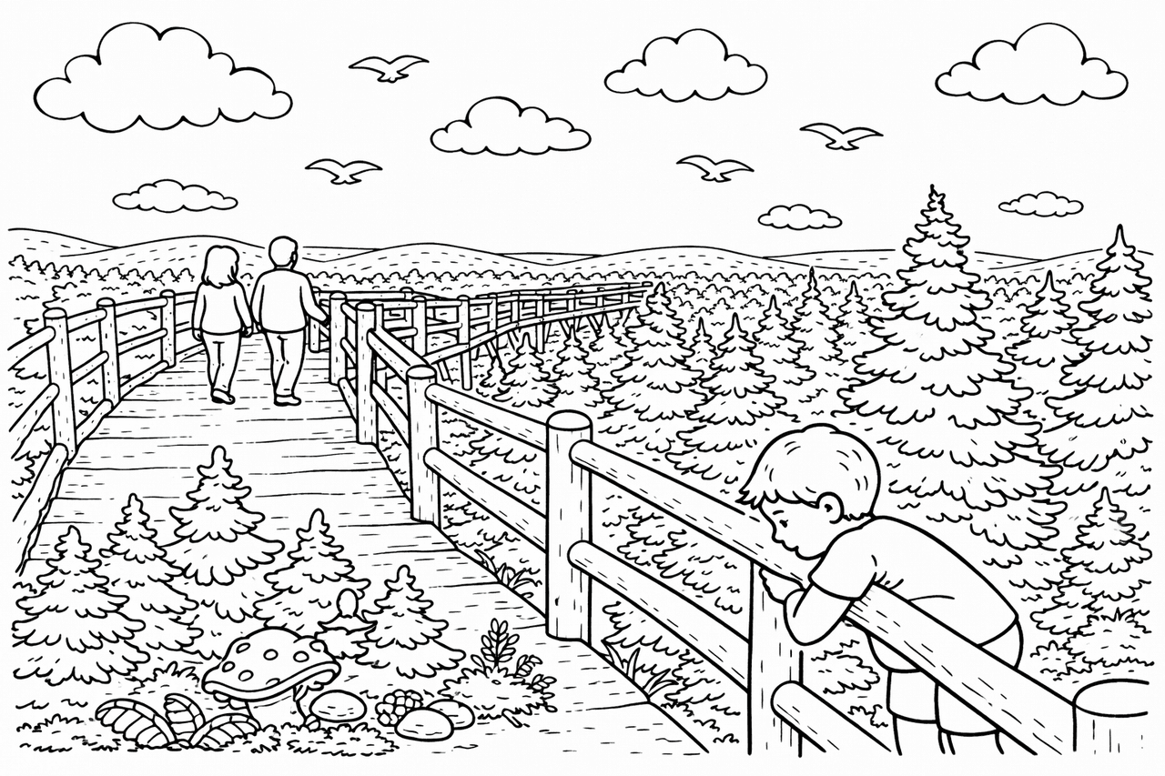 Deutschland: Treetop Wanderung im Bayerischen Wald - Ausmalbild