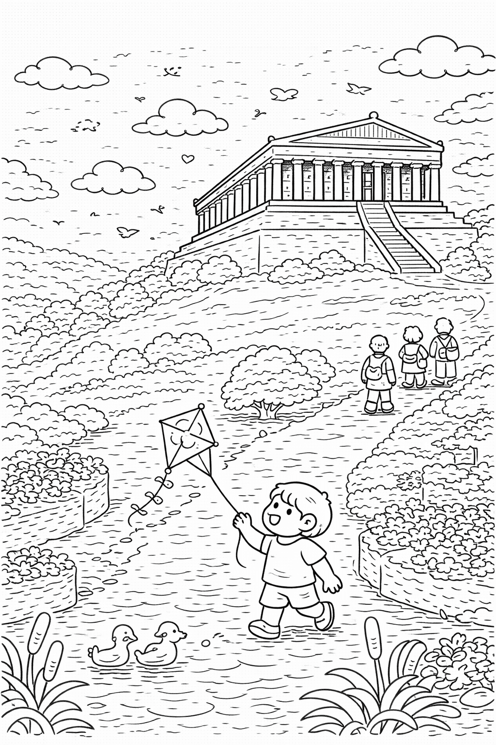 Deutschland: Walhalla und der Drachenflug - Ausmalbild