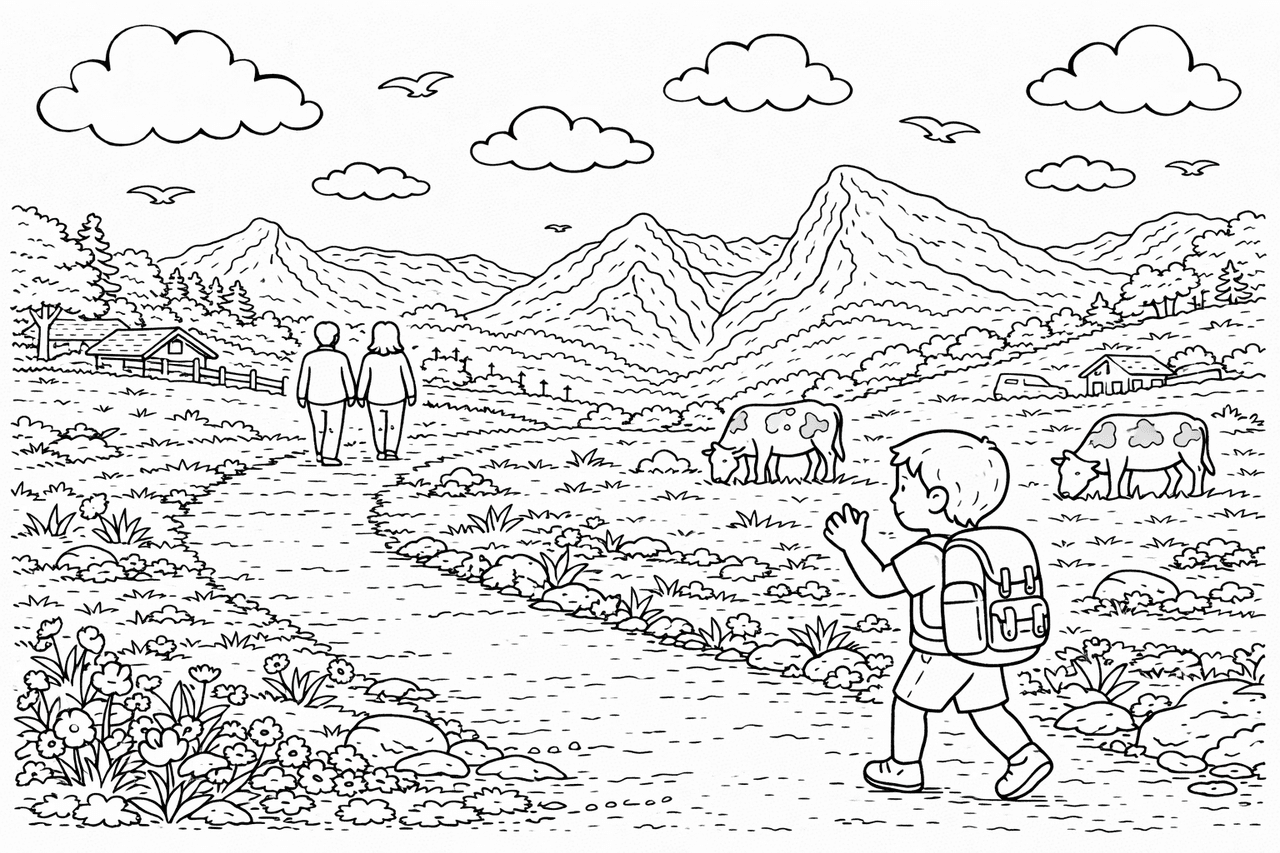 Deutschland: Wandern in den Allgäuer Alpen - Ausmalbild