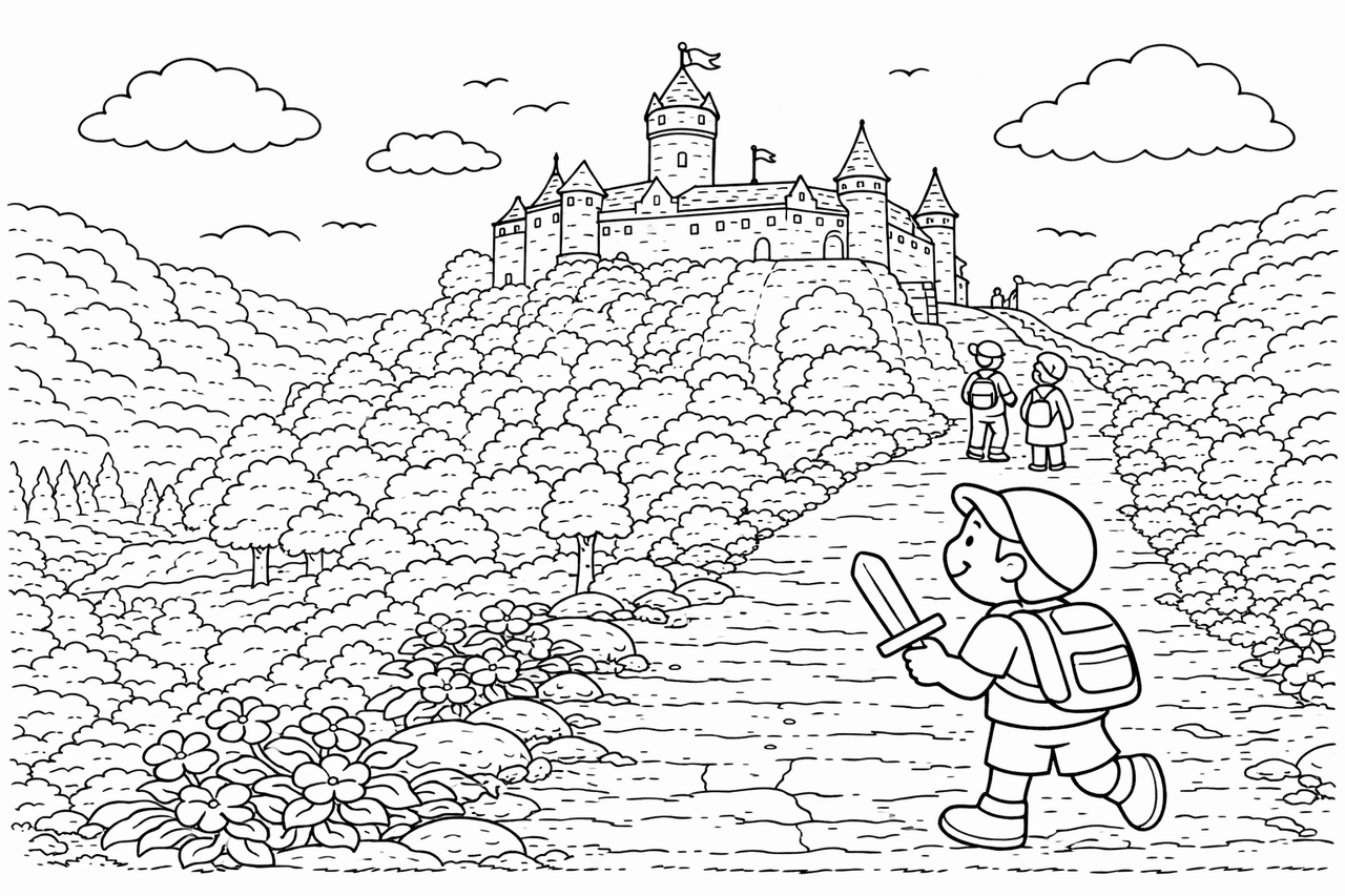 Deutschland: Wanderung zum Burg Altena - Ausmalbild