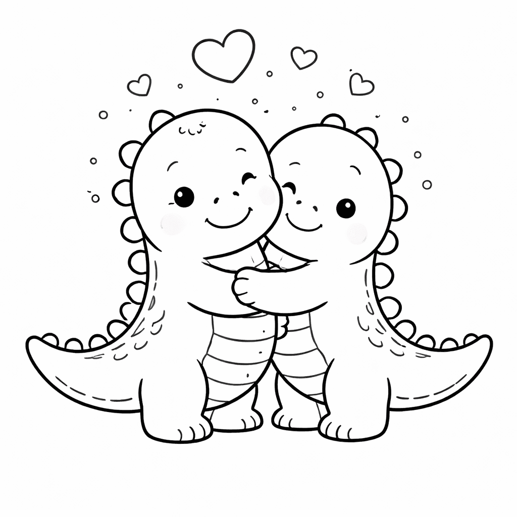 Dinosauren umarmen sich - Ausmalbild