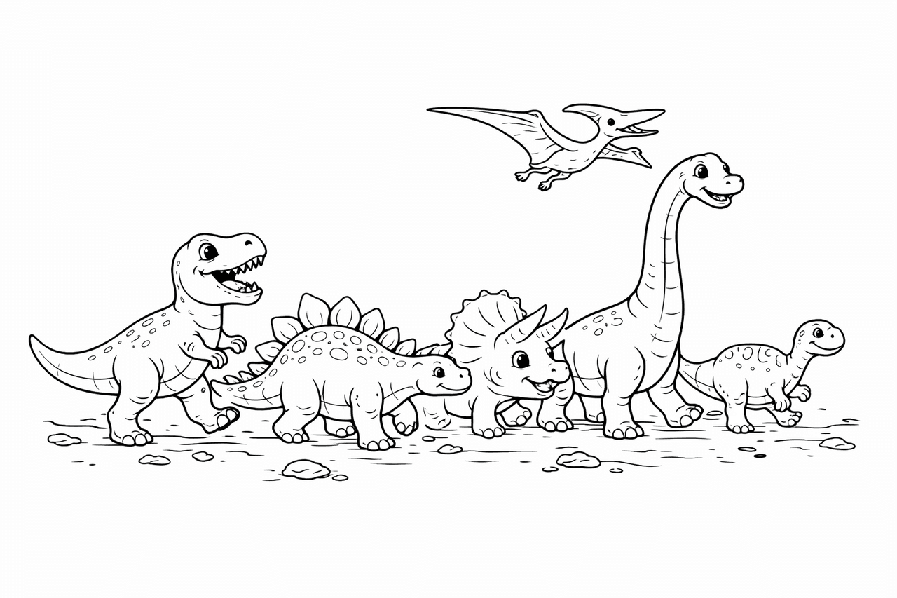 Dinosaurier-Parade - Ausmalbild