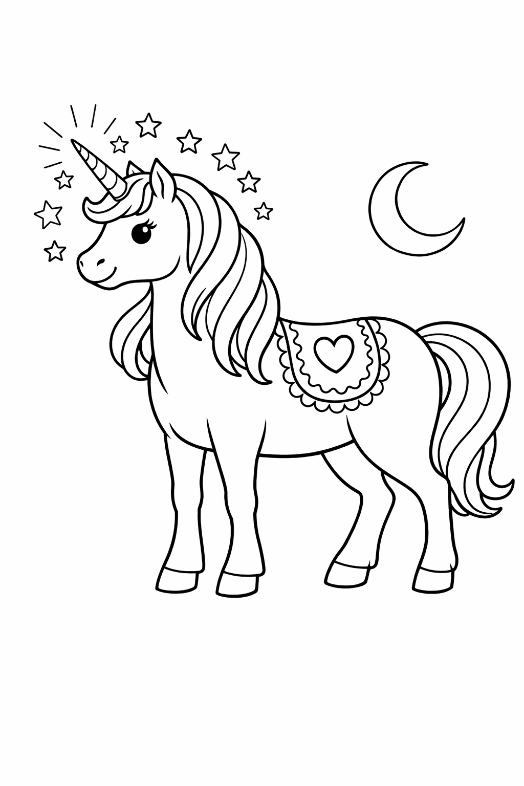 Einhorn Mit Sternenkranz Und Mond - Ausmalbild