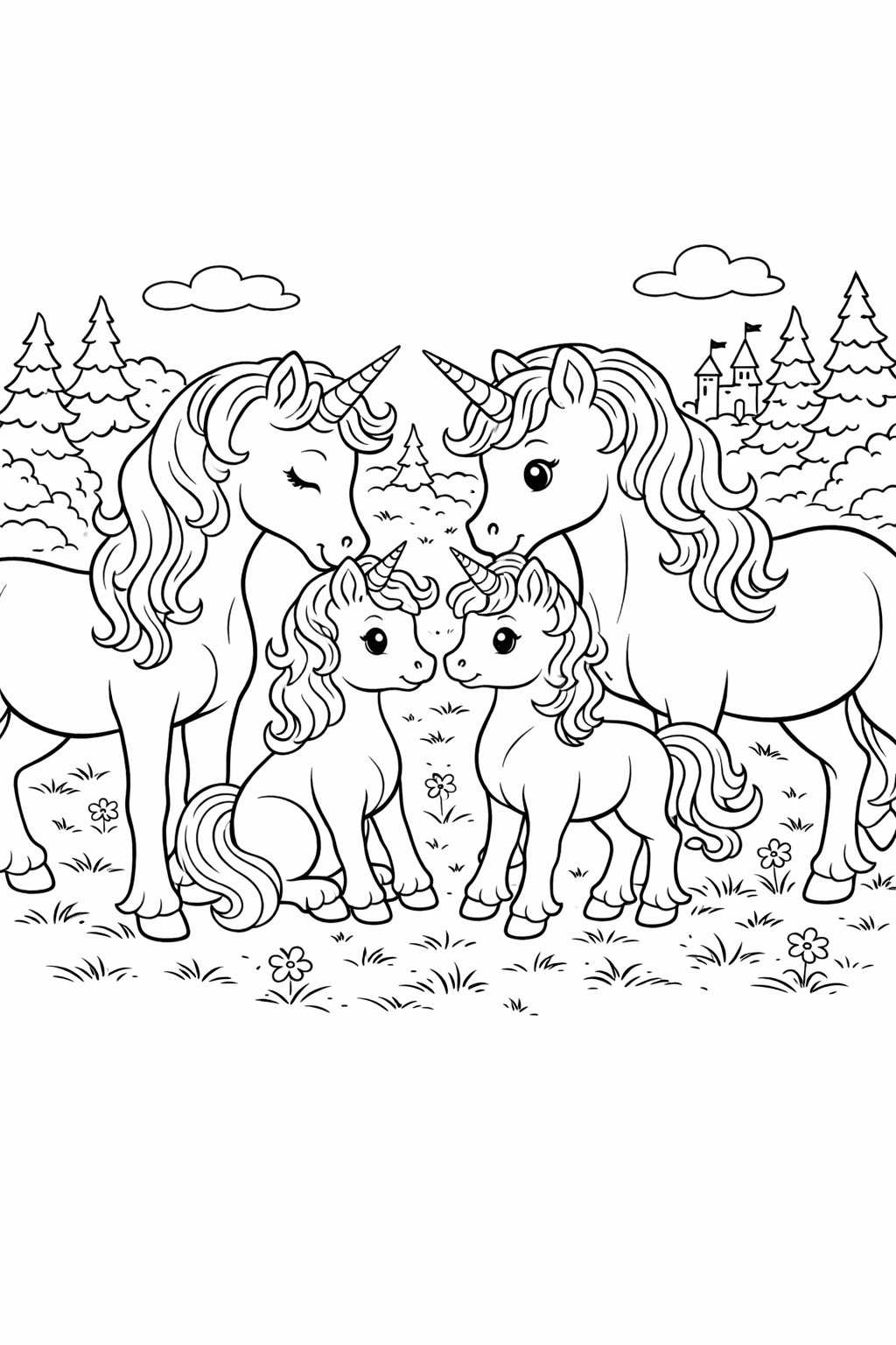 Einhornfamilie - Ausmalbild
