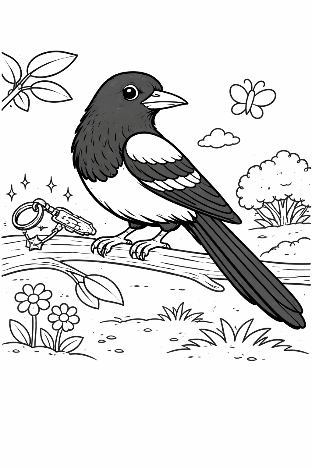 Elster auf Zweig - Ausmalbild