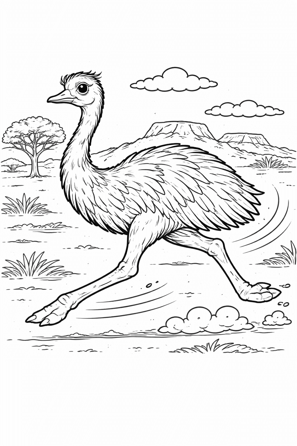 Emu im Outback - Ausmalbild