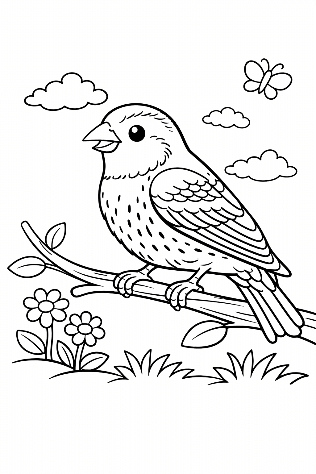 Erlenzeisig auf Zweig - Ausmalbild