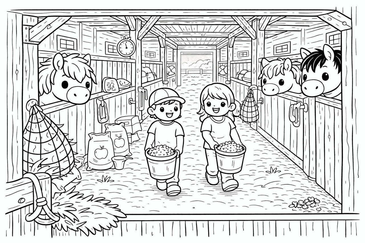 Fütterungszeit - Ausmalbild