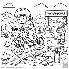 Fahrradschule im Übungskurs - Ausmalbild