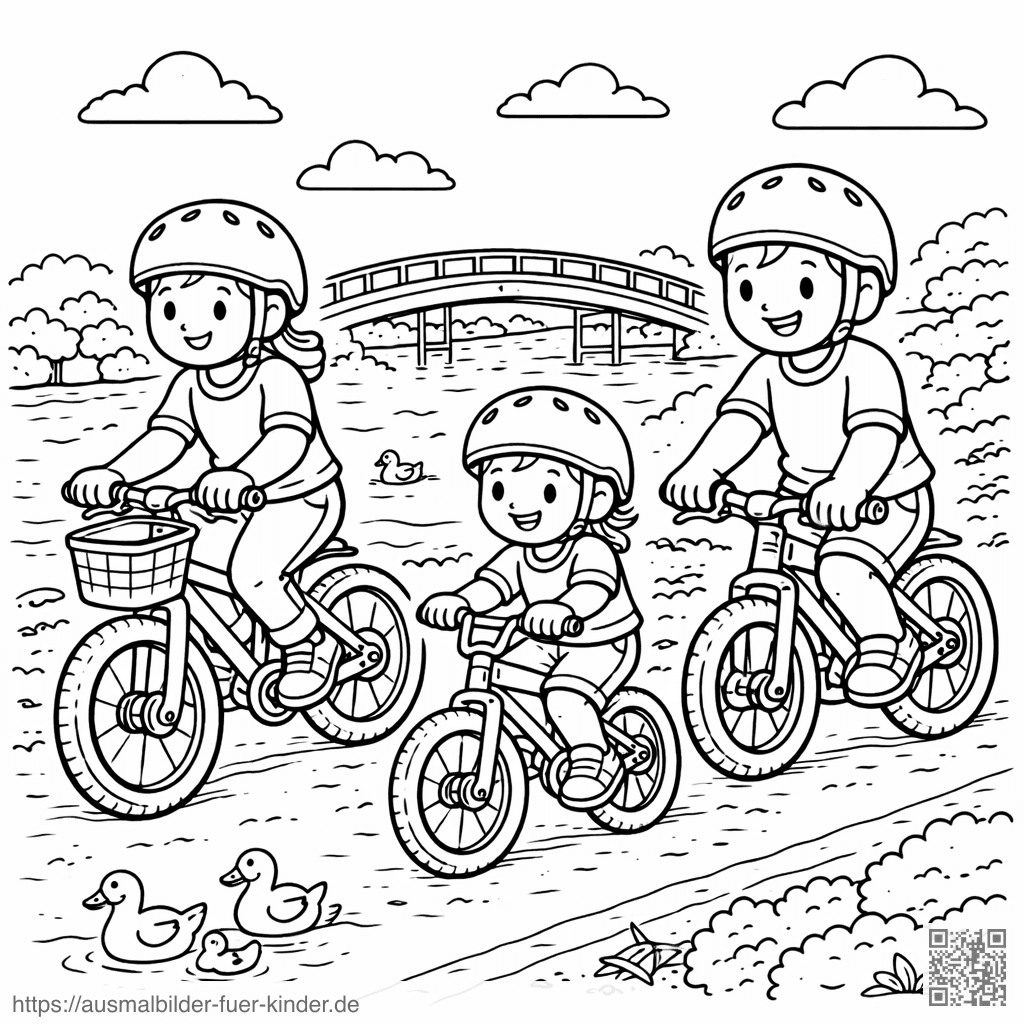 Fahrradtour am Flussufer - Ausmalbild