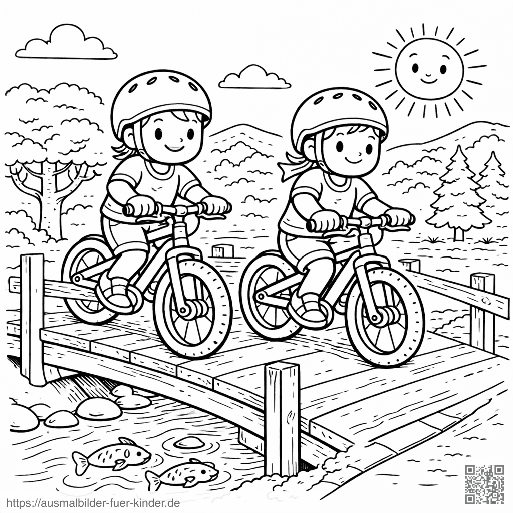 Kinder auf dem Brückenradweg - Ausmalbild