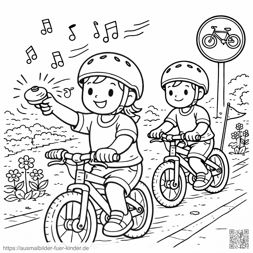 Kinder auf dem Fahrradweg - Ausmalbild