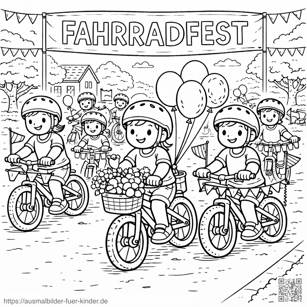 Kinder beim Fahrradfest - Ausmalbild