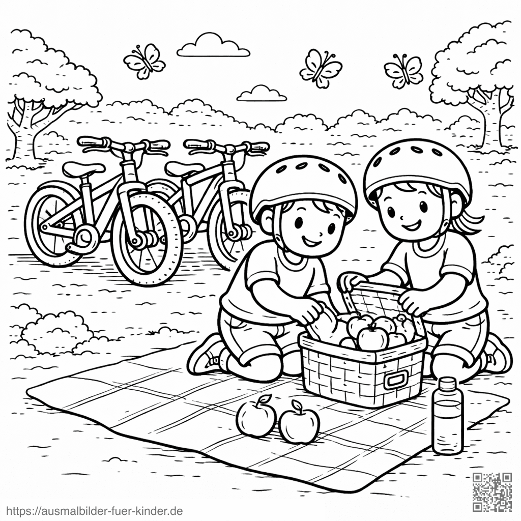 Kinder beim Picknick im Grünen - Ausmalbild