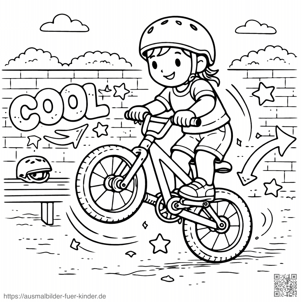 Kinderausflug mit BMX-Trick - Ausmalbild