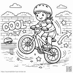 Kinderausflug mit BMX-Trick - Ausmalbild