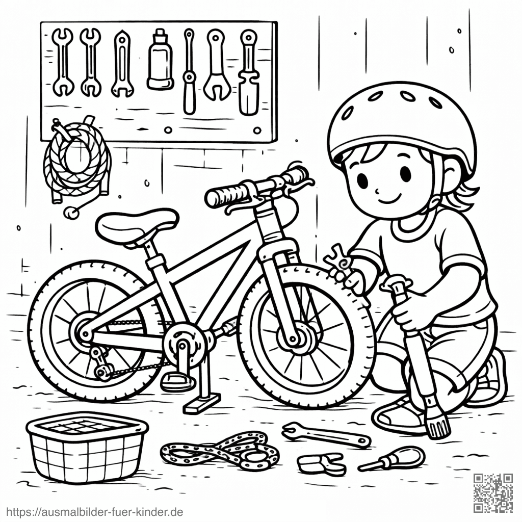 Kinderradreparatur in der Werkstatt - Ausmalbild