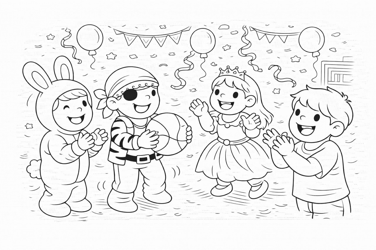 Faschingspaß mit Pirat und Freunden - Ausmalbild