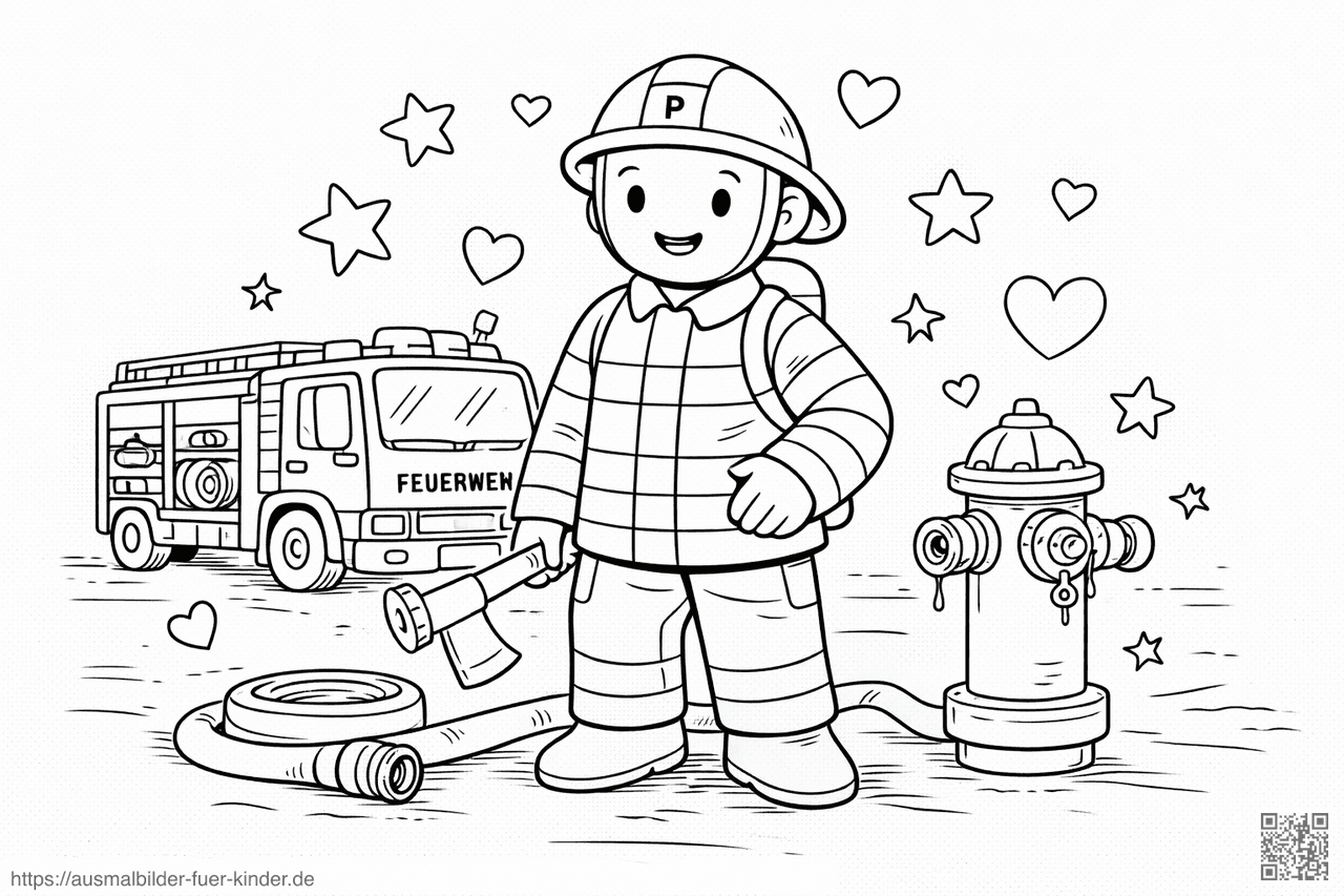Feuerwehrheld im Cartoon-Stil - Ausmalbild