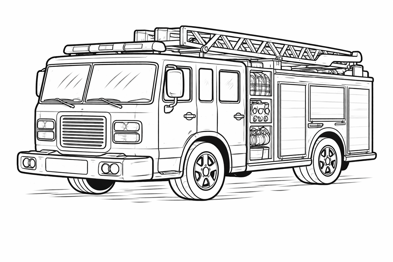 Feuerwehrauto im Detail - Ausmalbild