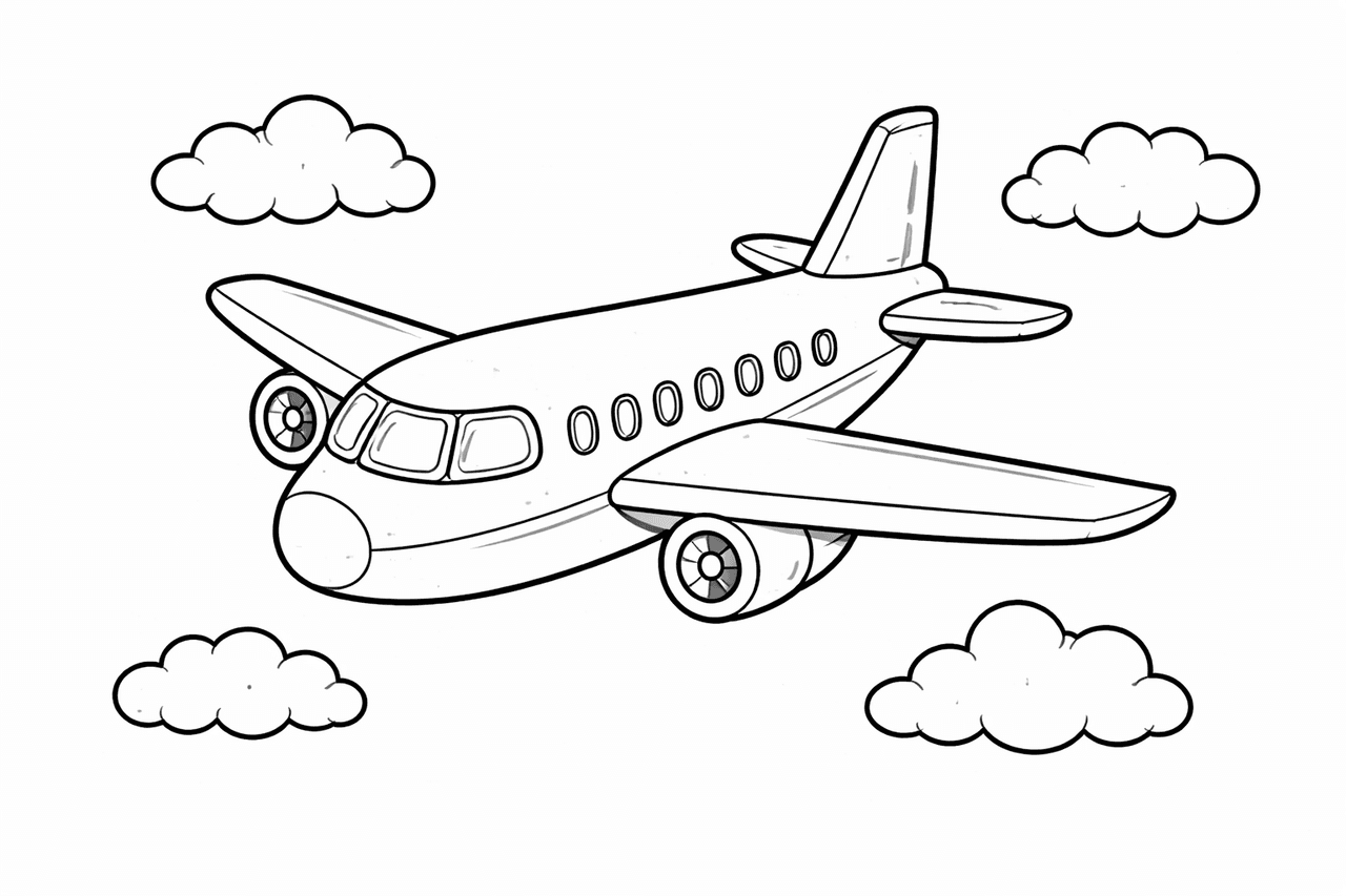 Flugzeug zwischen Wolken - Ausmalbild