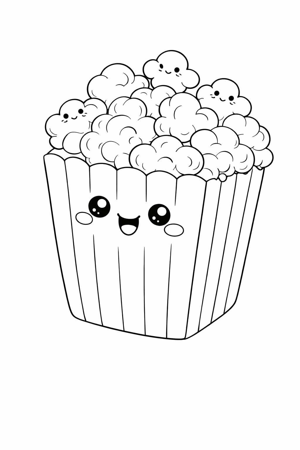 Fröhliche Popcorndose mit Kawaii-Stil - Ausmalbild