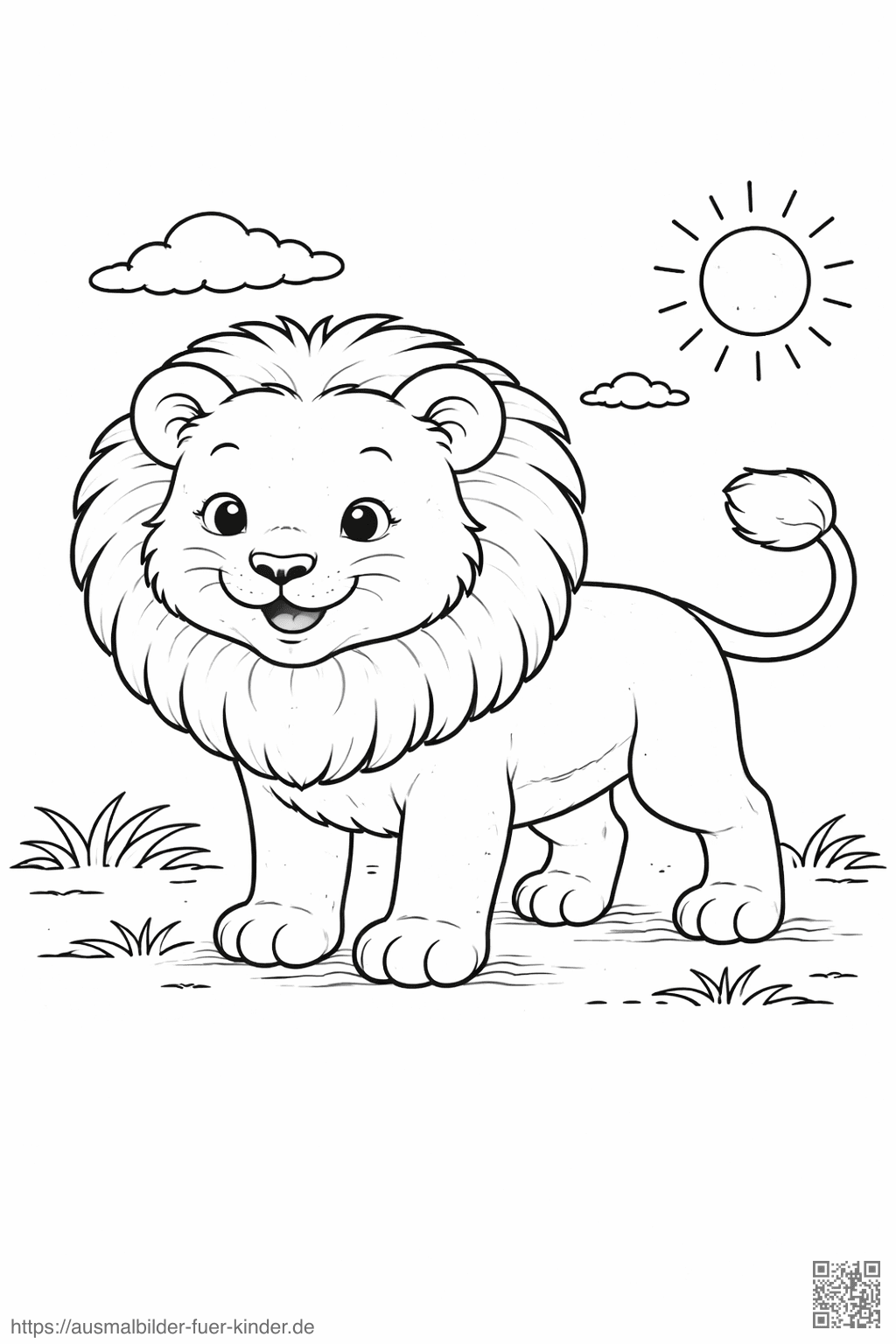 Fröhlicher Löwe auf Malvorlage - Ausmalbild