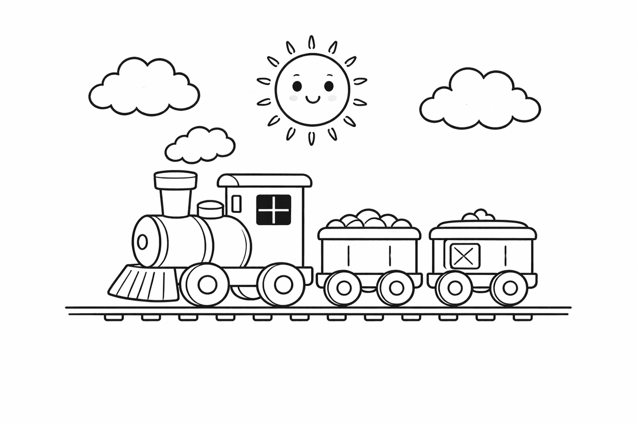 Fröhlicher Zug unter der Sonne - Ausmalbild