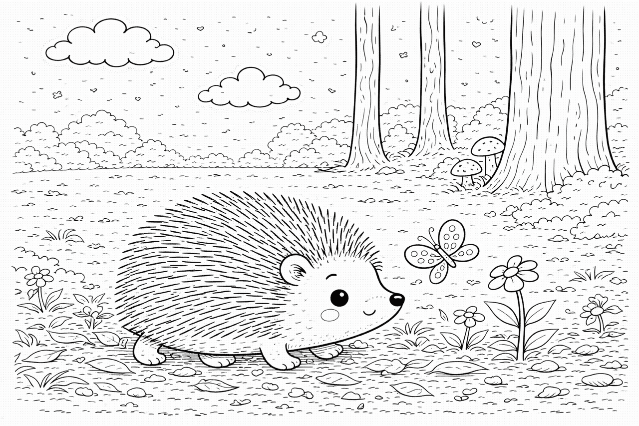 Stachelig und fröhlich im Wald - Ausmalbild