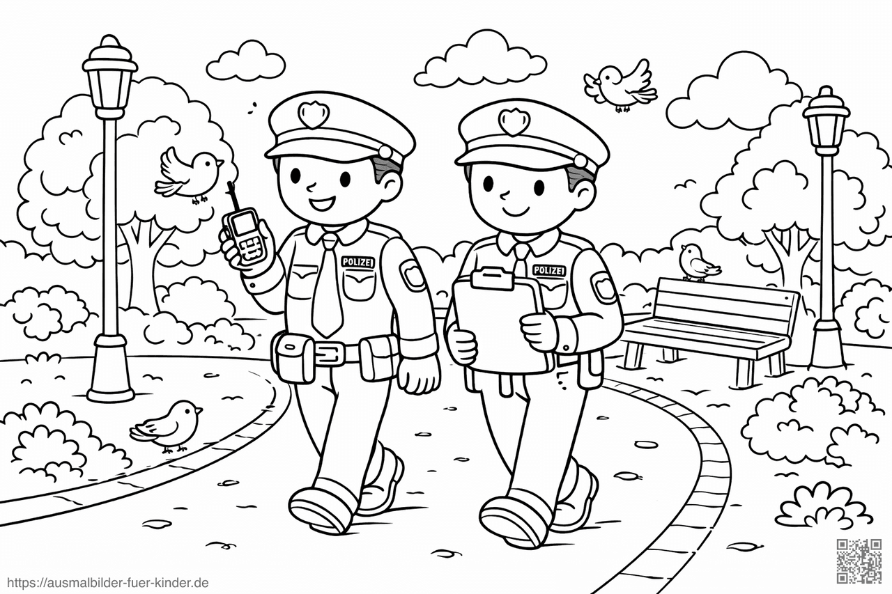 Freundliche Polizisten im Park - Ausmalbild