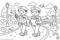 Freundliche Polizisten im Park - Ausmalbild