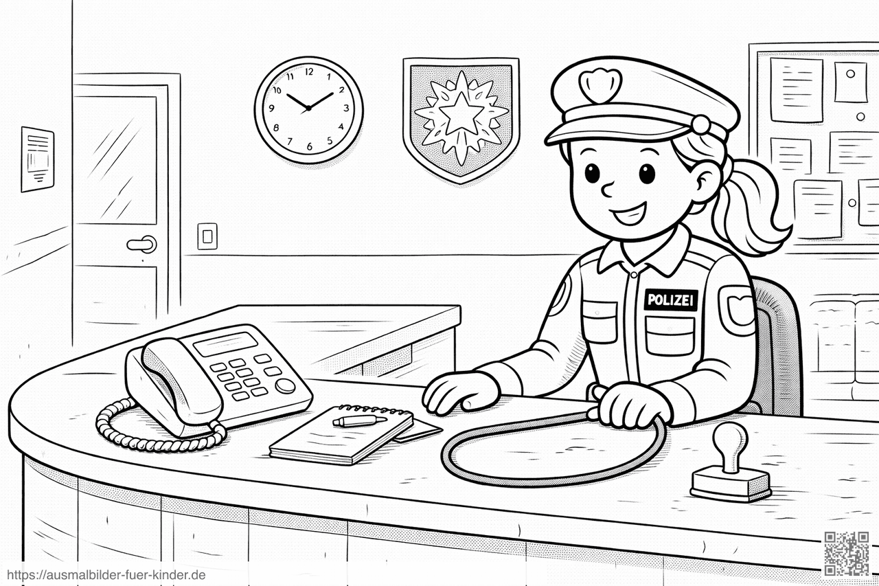 Freundliche Polizistin am Empfang - Ausmalbild