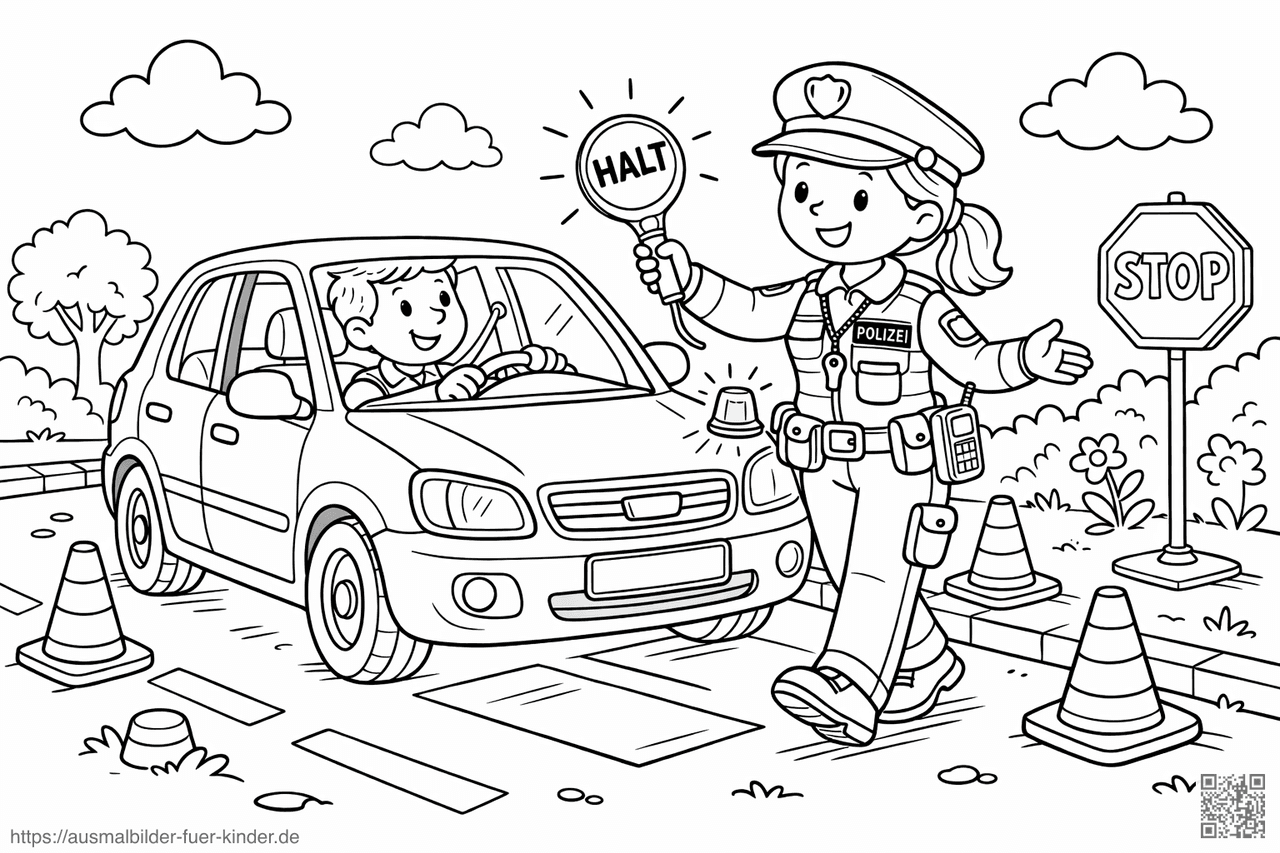 Freundliche Verkehrskontrolle auf der Straße - Ausmalbild