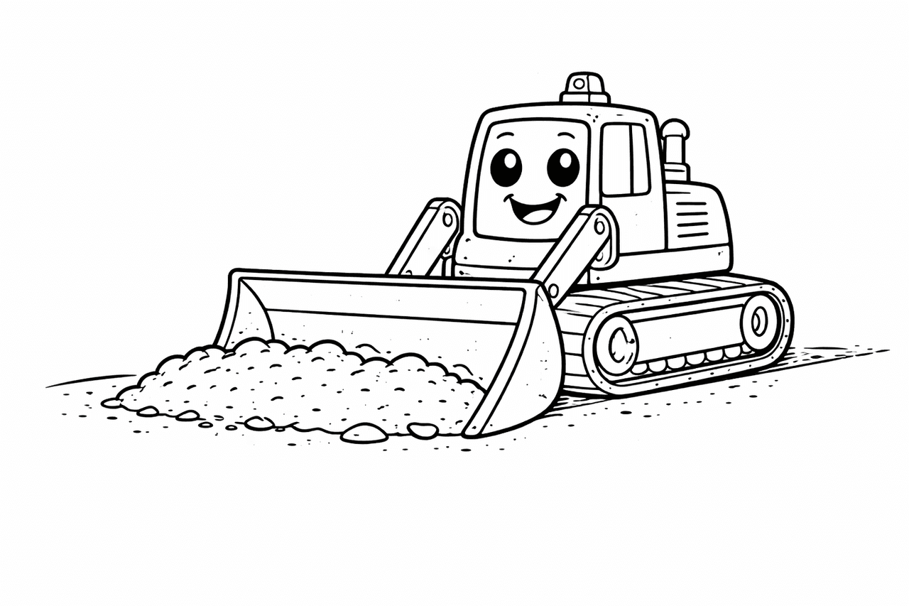 Freundlicher Bagger schiebt Erde - Ausmalbild