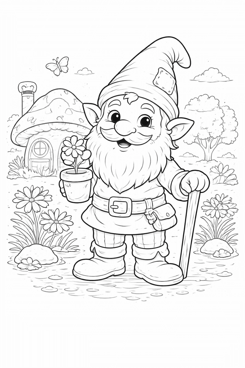 Gnom im Garten - Ausmalbild