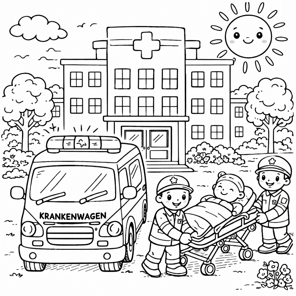 Freundlicher Krankenhaustag - Ausmalbild