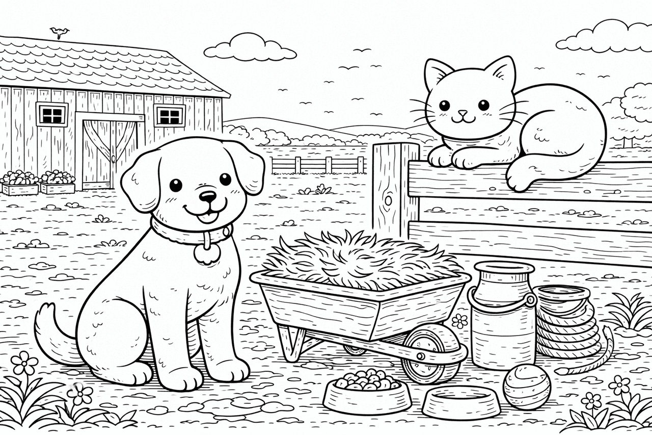 Freundschaft auf dem Bauernhof - Ausmalbild