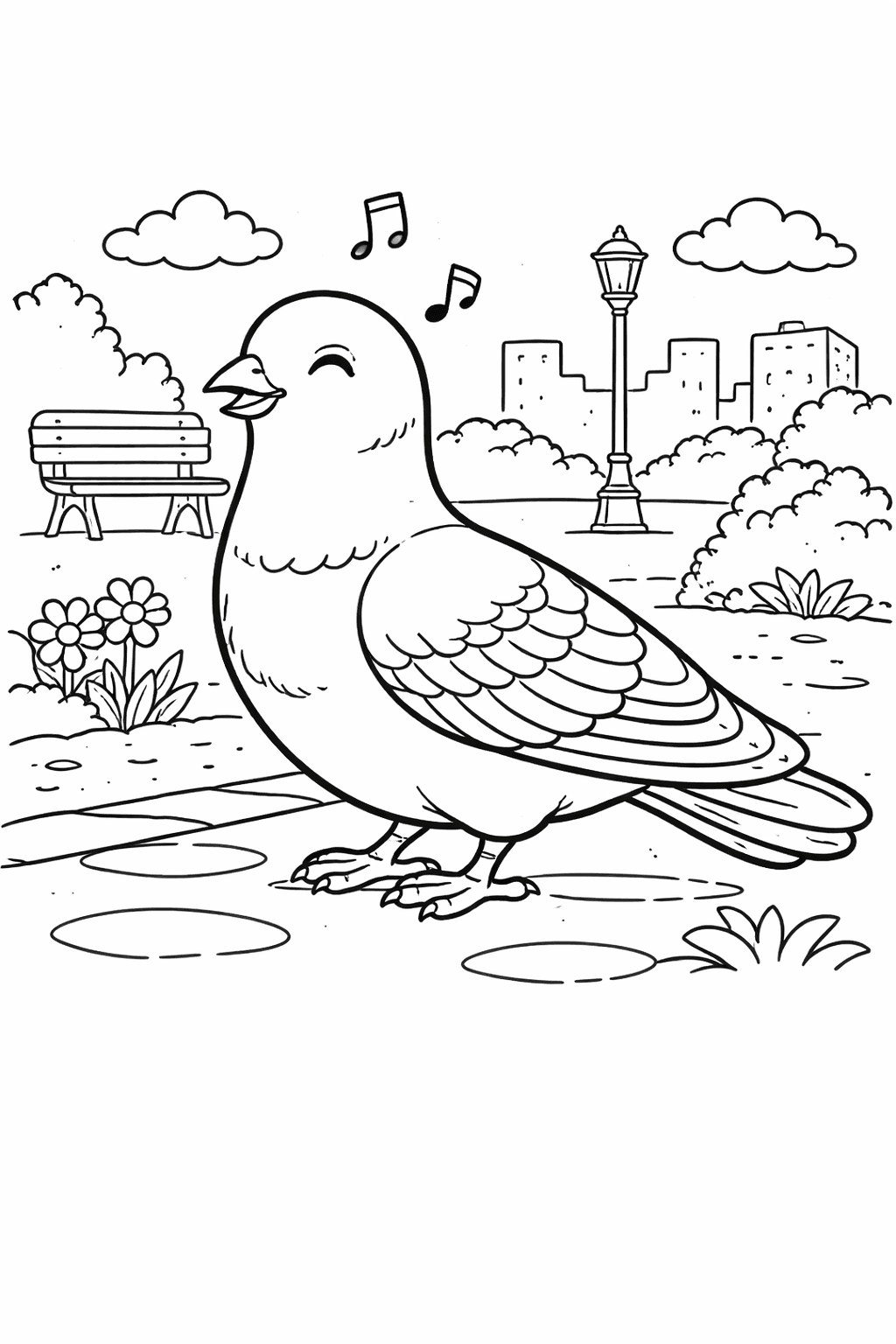 Taube im Park - Ausmalbild