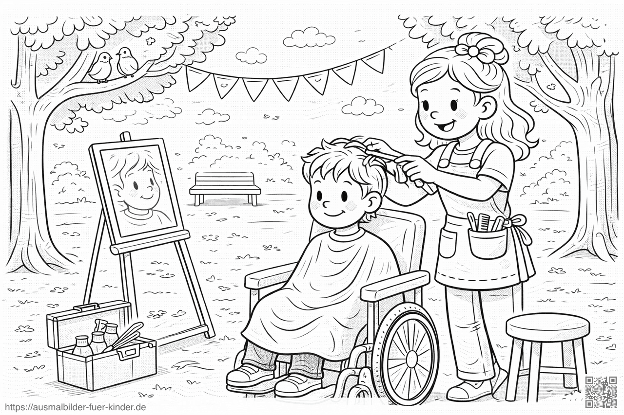 Friseur im Park bei Tageslicht - Ausmalbild
