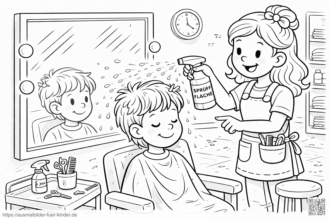 Friseurin sprüht Wasser ins Haar - Ausmalbild