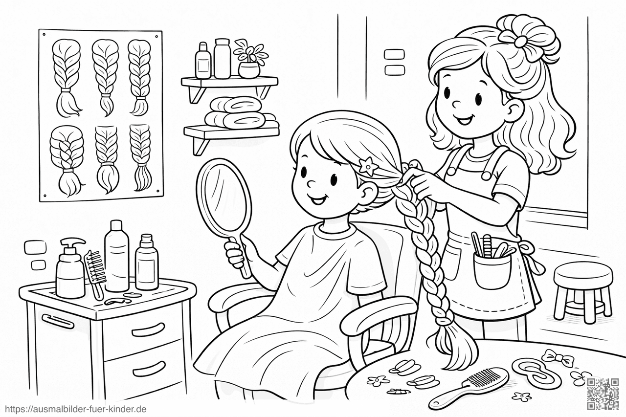 Friseursalon und fröhliche Haarpflege - Ausmalbild