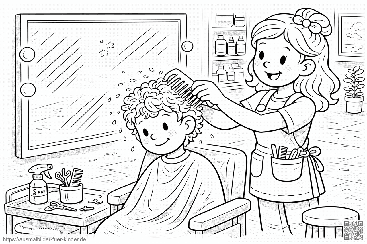 Frisurpflege im Salon - Ausmalbild