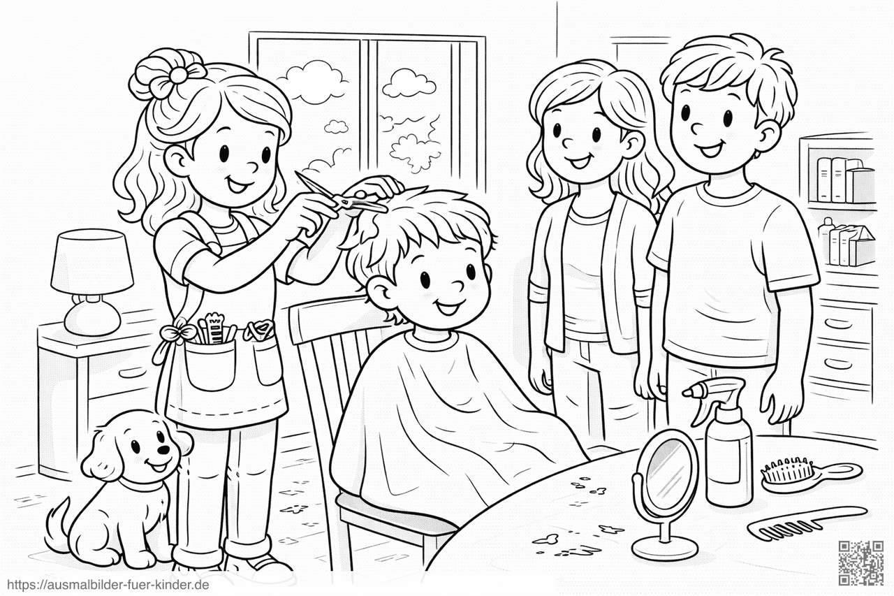 Hairstyles zu Hause im Familienkreis - Ausmalbild