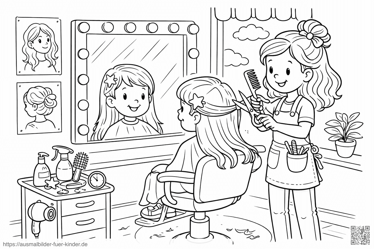 Mädchen beim Friseurbesuch - Ausmalbild