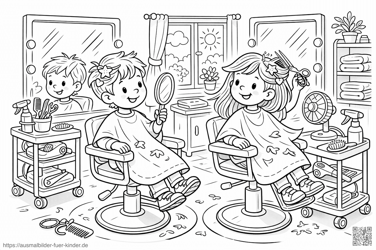 Zwillingsfrisuren im Coiffeur-Stuhl - Ausmalbild