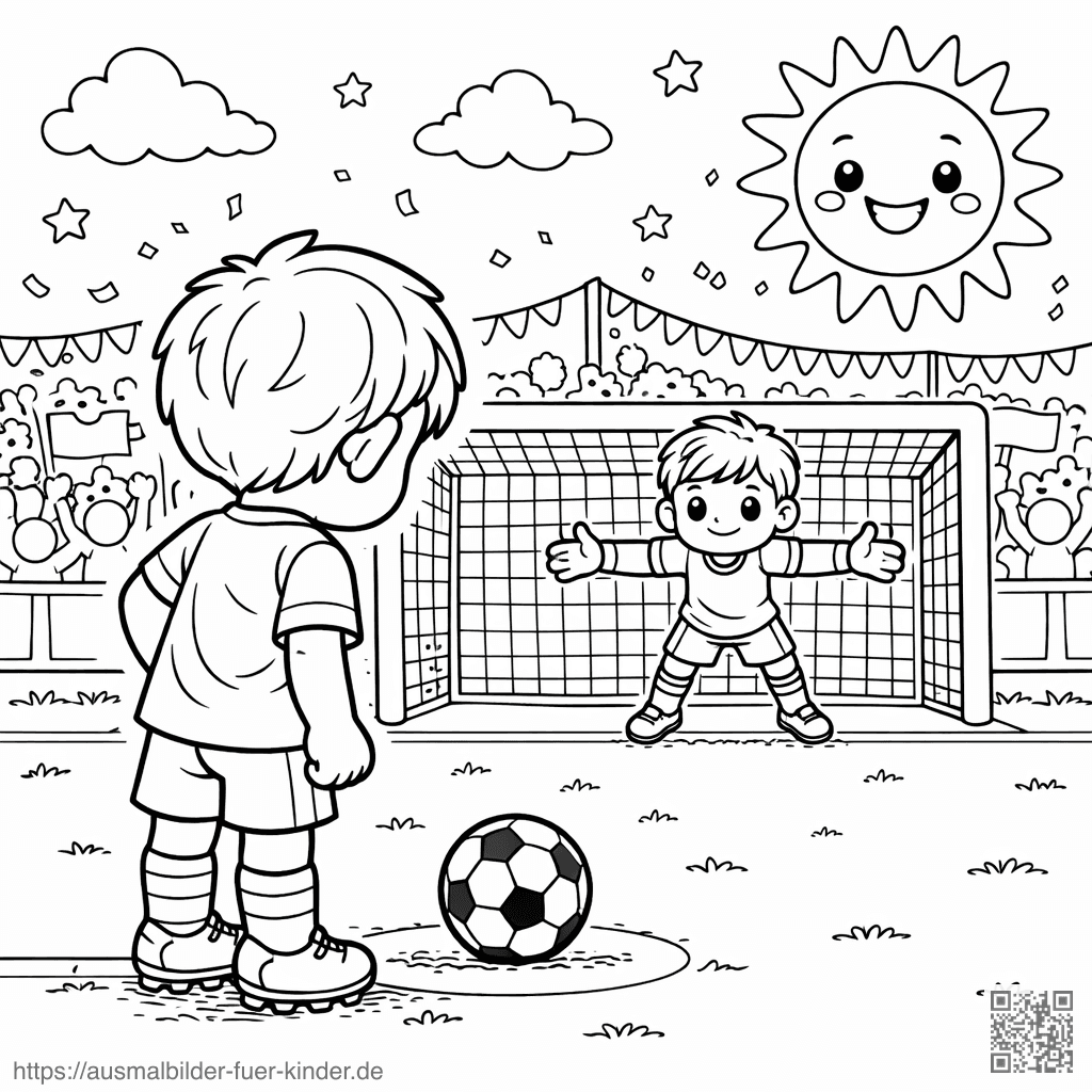 Fußballspiel im sonnigen Stadion - Ausmalbild